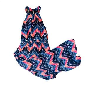 One Clothing Maxi Dress Halter Neck Sleeveless Boho Chevron Print